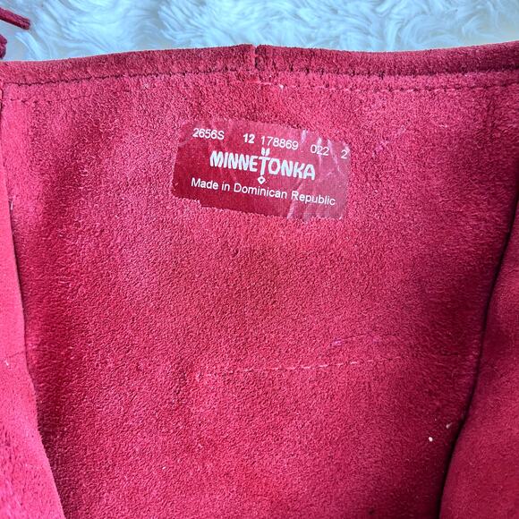 Minnetonka Suede 3-Layer Fringe Girls' Size 12 Toddler Red Zip Up Western - Picture 11 of 16